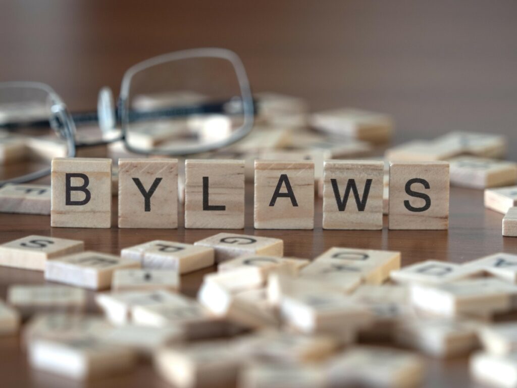 bylaws written in scrabble tiles